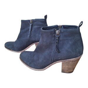 Anthropologie Hoss Intropia Double Zip Suede Heeled Ankle Boots Black 38 Spain 8